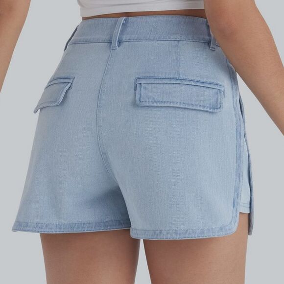 Halara Flex High Waisted Stretch Knit Denim Curved Hem Shorts Size XS - Picture 3 of 10